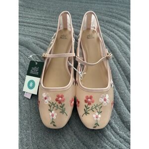 Wild Fable Women's Elsa Floral Mesh Mary Jane Flats Pink Shoes  - Size 8